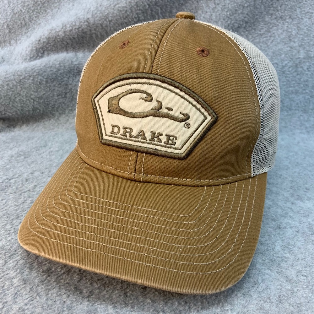 Drake Waterfowl Logo Mens Brown Drake Trucker Hat Mesh Back Snapback OSFM